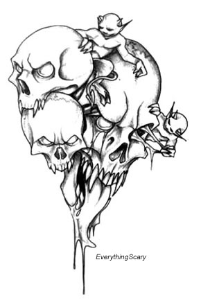 Skeleton Tattoo Designs on Monster Demon Skull